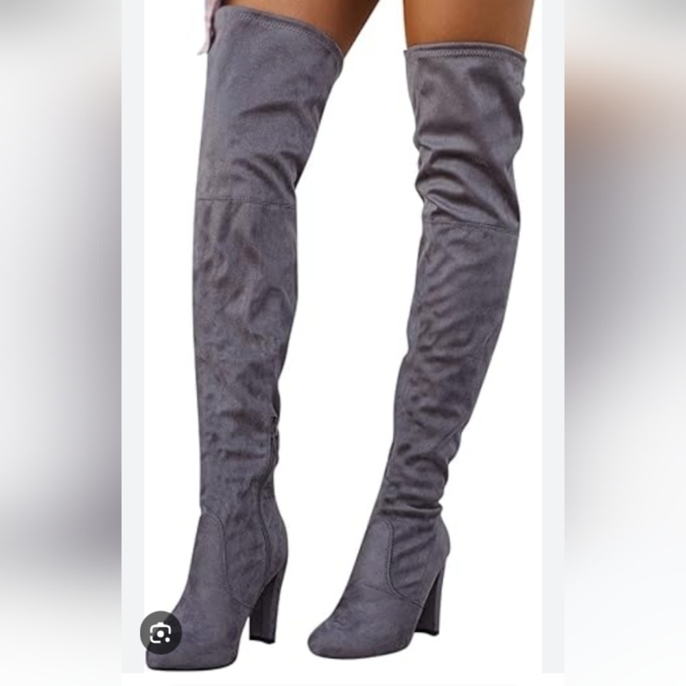 -- Qupid Gray Suede Over The Knee Boots Women's Size 6.5
